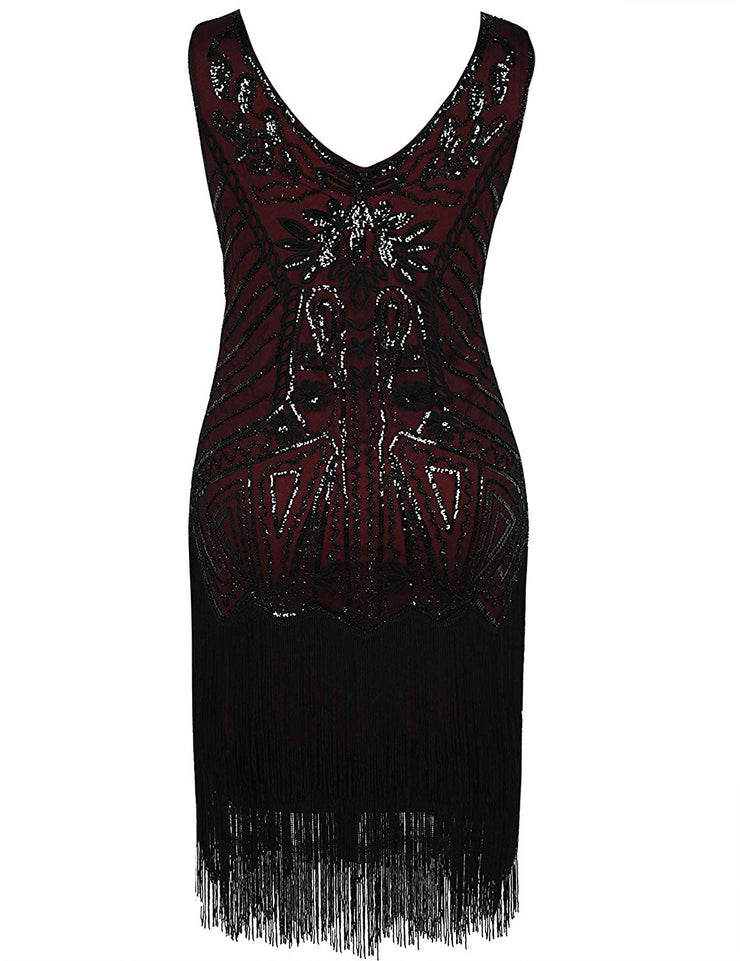 PrettyGuide Women's Flapper Dress Floral Embroidery Sequin Fringed Cocktail 1920s Dress