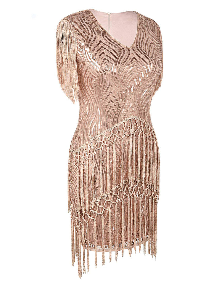 PrettyGuide Women's Flapper Dress Weaving Fringed Sequined 1920s Inspired Cocktail Dress