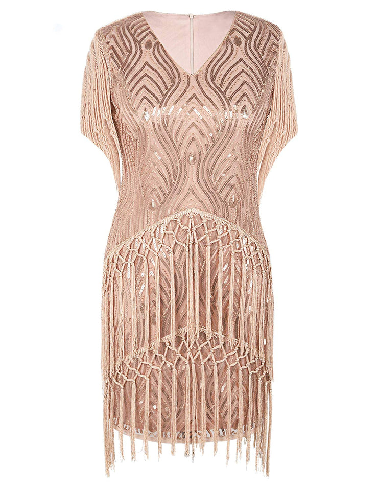 PrettyGuide Women's Flapper Dress Weaving Fringed Sequined 1920s Inspired Cocktail Dress