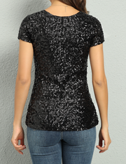 Women's Short Sleeve Sequin Blouse Tops Cocktail