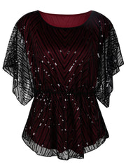 Women's Sequin Beaded Blouse Evening Dressy Tops