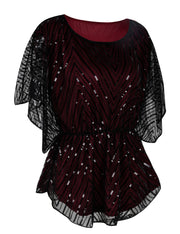 Women's Sequin Beaded Blouse Evening Dressy Tops