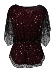 Women's Sequin Beaded Blouse Evening Dressy Tops