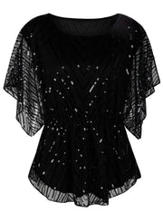 Women's Sequin Beaded Blouse Evening Dressy Tops