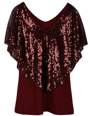 Women's Cold Shoulder Sequin Tunic Tops