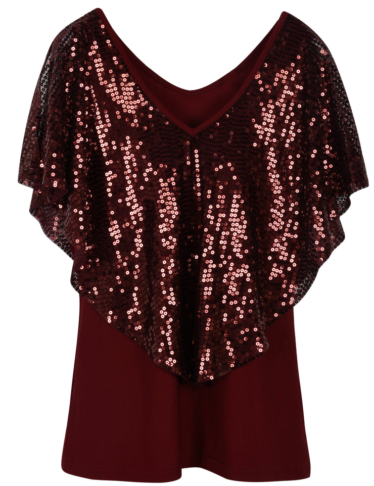 Women's Cold Shoulder Sequin Tunic Tops