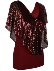Women's Cold Shoulder Sequin Tunic Tops