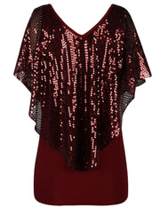 Women's Cold Shoulder Sequin Tunic Tops