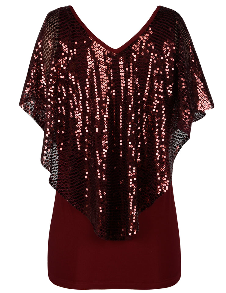Women's Cold Shoulder Sequin Tunic Tops