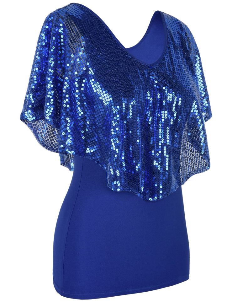 Women's Cold Shoulder Sequin Tunic Tops