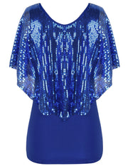 Women's Cold Shoulder Sequin Tunic Tops