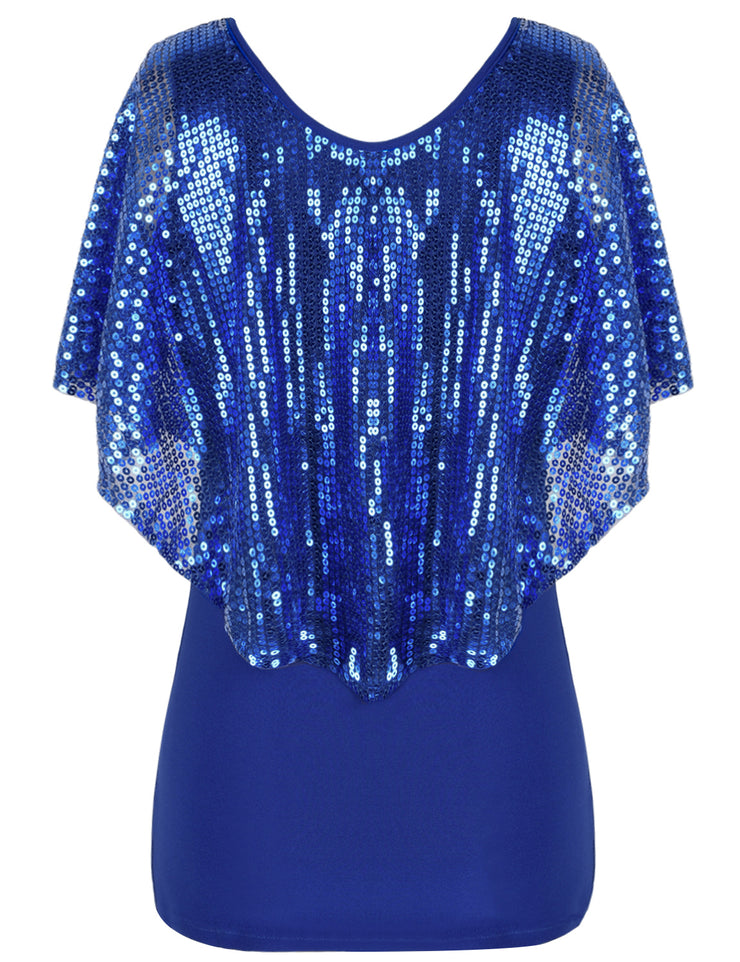 Women's Cold Shoulder Sequin Tunic Tops