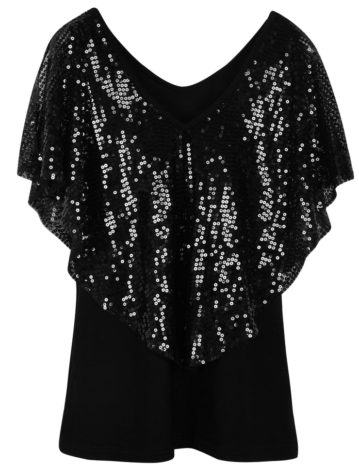 Women's Cold Shoulder Sequin Tunic Tops