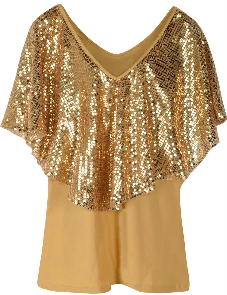 Women's Cold Shoulder Sequin Tunic Tops