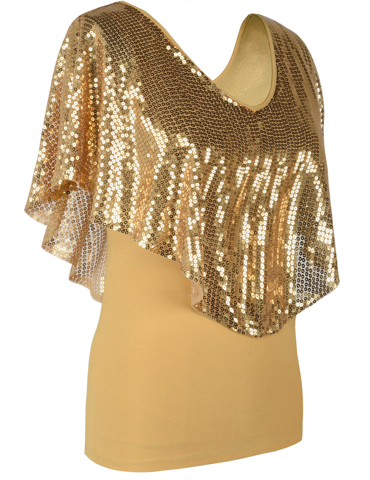 Women's Cold Shoulder Sequin Tunic Tops
