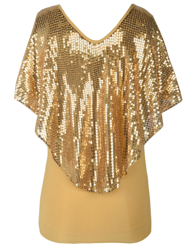 Women's Cold Shoulder Sequin Tunic Tops