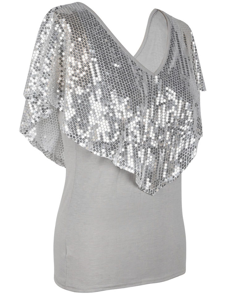 Women's Cold Shoulder Sequin Tunic Tops