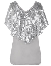 Women's Cold Shoulder Sequin Tunic Tops
