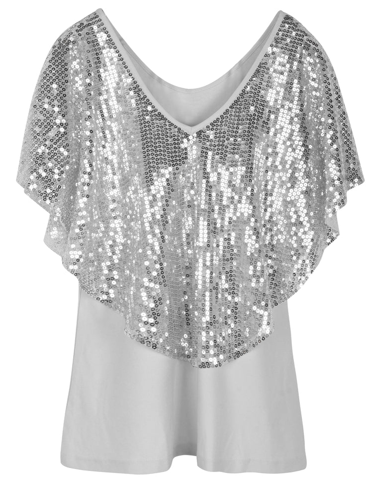 Women's Cold Shoulder Sequin Tunic Tops