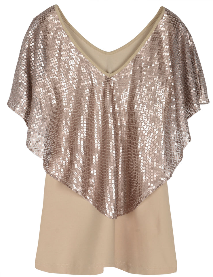 Women's Cold Shoulder Sequin Tunic Tops