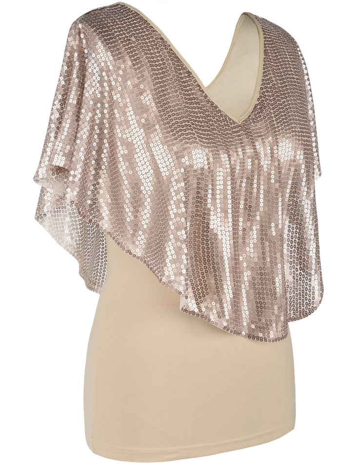 Women's Cold Shoulder Sequin Tunic Tops