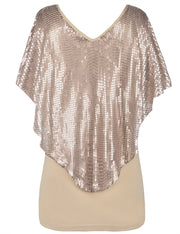 Women's Cold Shoulder Sequin Tunic Tops