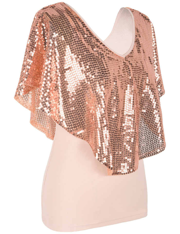 Women's Cold Shoulder Sequin Tunic Tops