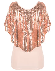 Women's Cold Shoulder Sequin Tunic Tops