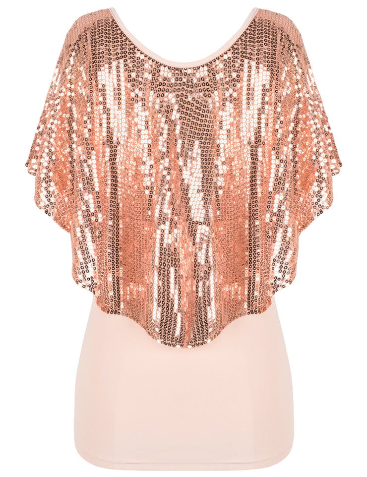 Women's Cold Shoulder Sequin Tunic Tops