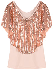 Women's Cold Shoulder Sequin Tunic Tops