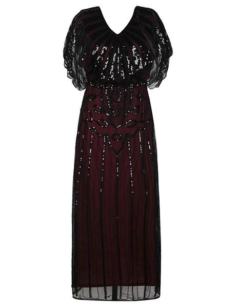 PrettyGuide Women's 1920s Flapper Dress Sequin Beaded Deco Angle Sleeve Maxi Formal Evening Dress