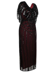 PrettyGuide Women's 1920s Flapper Dress Sequin Beaded Deco Angle Sleeve Maxi Formal Evening Dress
