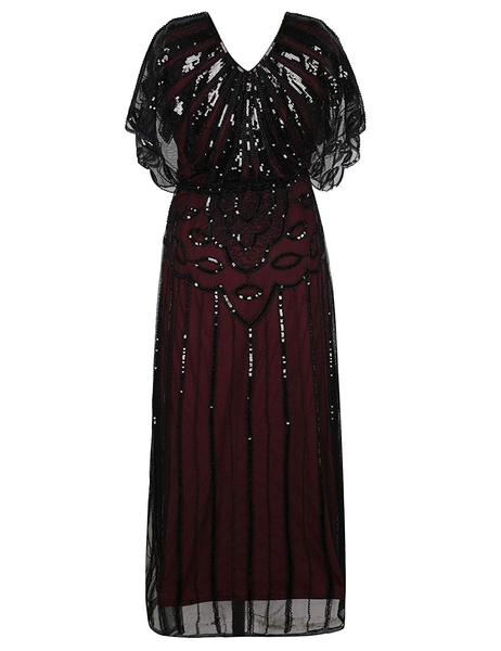 PrettyGuide Women's 1920s Flapper Dress Sequin Beaded Deco Angle Sleeve Maxi Formal Evening Dress