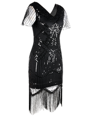 PrettyGuide Women's 1920s Flapper Dress Short Sleeve Glitter Sequin Inspired Fringed Party Cocktail Dresses