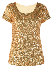 Women's Short Sleeve Sequin Blouse Tops Cocktail