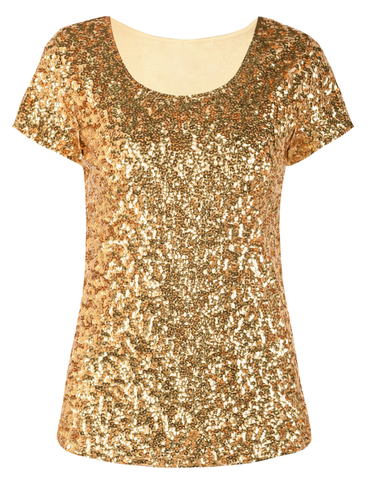 Women's Short Sleeve Sequin Blouse Tops Cocktail
