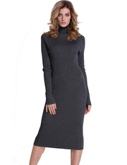 PrettyGuide Women Slim Fit Ribbed Turtleneck Long Sleeve Maxi Knit Sweater Dress